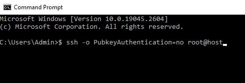 Disable public key authentication using command prompt