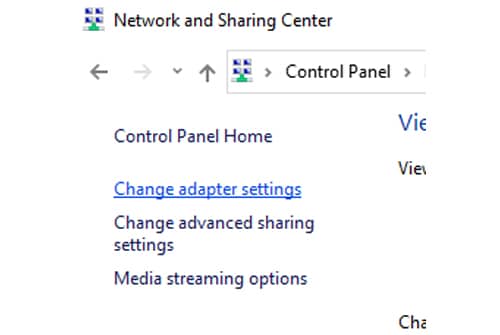 Change adapter settings in Network and Sharing Center