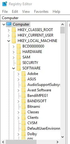 Registry editor hkeylocalmachine software folder