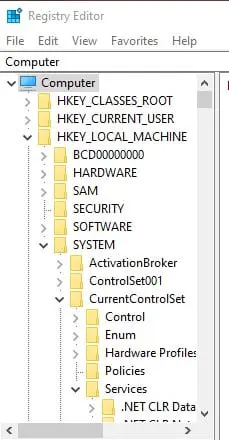 Registry editor hkeylocalmachine system currentcontrolset folder