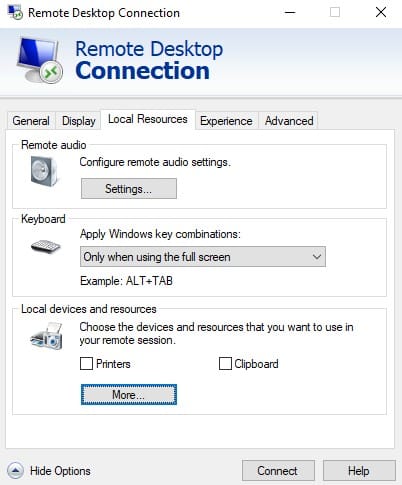 Remote desktop connection window