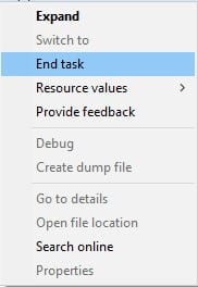 End task process in task manager