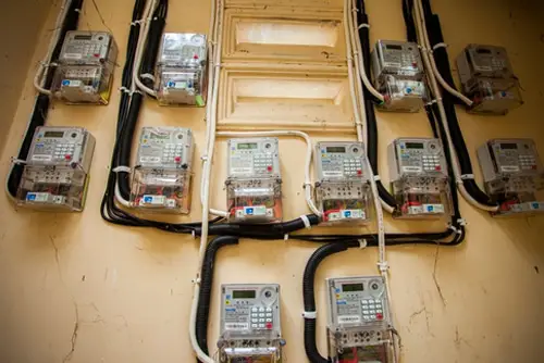 A collection of electricity meters