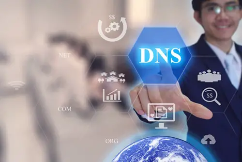 DNS Concept Presented by Businessman Touching