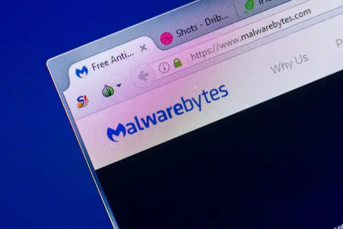 Homepage of Malwarebytes Website on the Display
